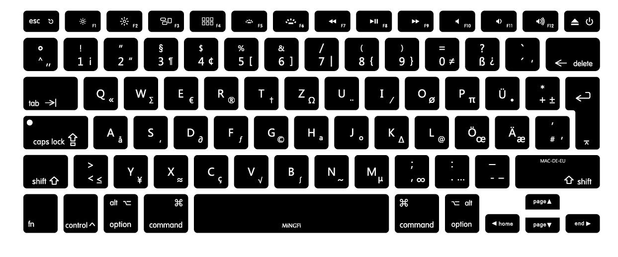 MiNGFi Tedesco QWERTZ silicone coperchio della tastiera Copritastiera per MacBook Pro/Air (2008-2015) Modello A1278 A1286 A1369 A1398 A1425 A1466 A1502 EU/ISO layout della tastiera - Nero