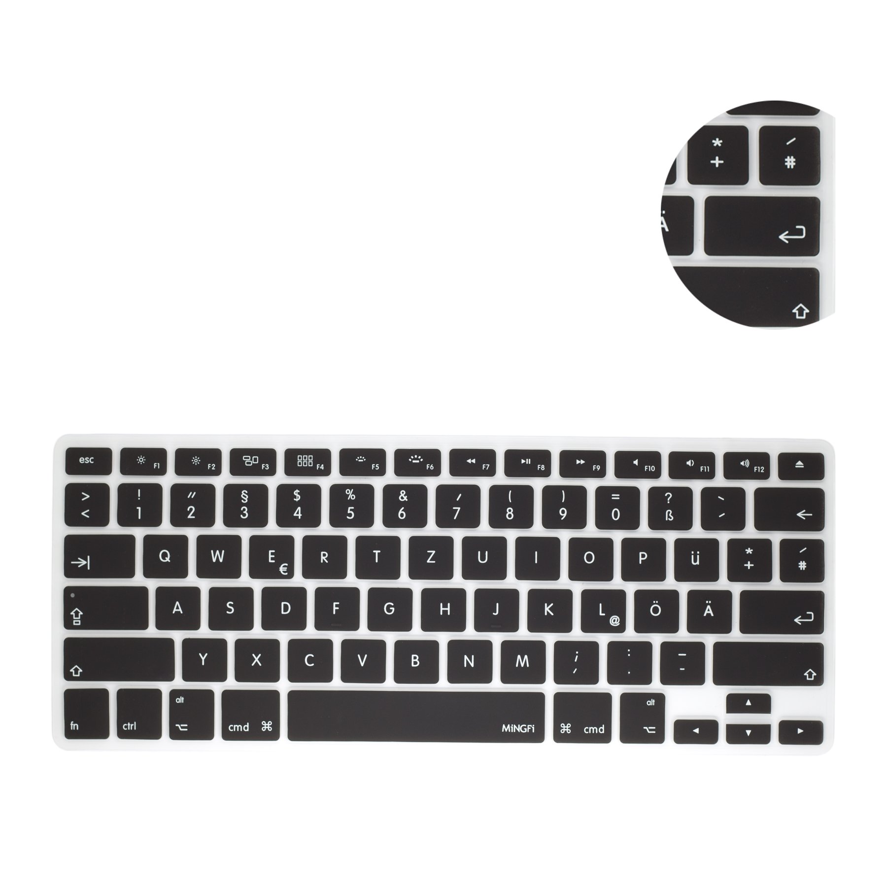 MiNGFi Tedesco QWERTZ silicone coperchio della tastiera Copritastiera per MacBook Pro/Air (2008-2015) Modello A1278 A1286 A1369 A1398 A1425 A1466 A1502 US/ANSI layout della tastiera - Nero