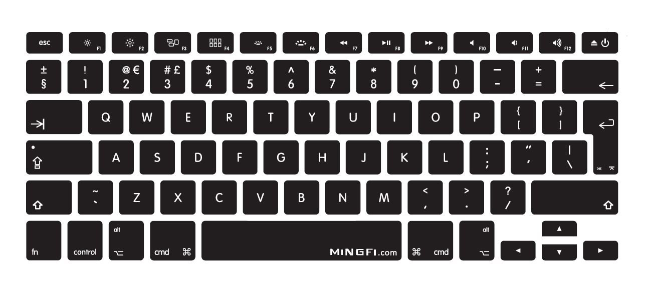 MiNGFi Inglese QWERTY silicone coperchio della tastiera Copritastiera per MacBook Pro/Air (2008-2015) Modello A1278 A1286 A1369 A1398 A1425 A1466 A1502 EU/ISO layout della tastiera - Nero
