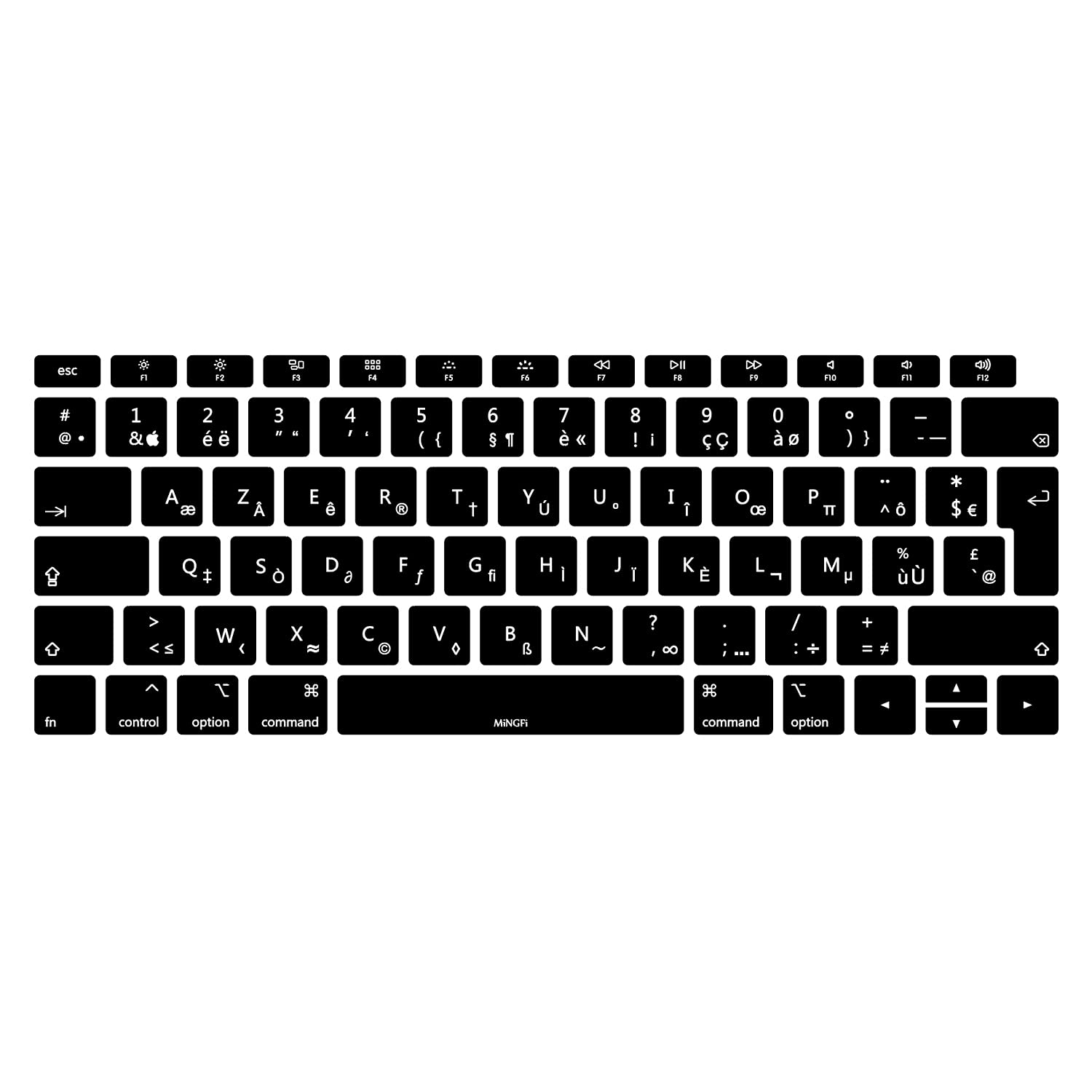 MiNGFi Francese AZERTY silicone coperchio della tastiera Copritastiera per MacBook Air 13" Touch ID Modello A1932 (2018-2019) EU/ISO layout della tastiera - Nero