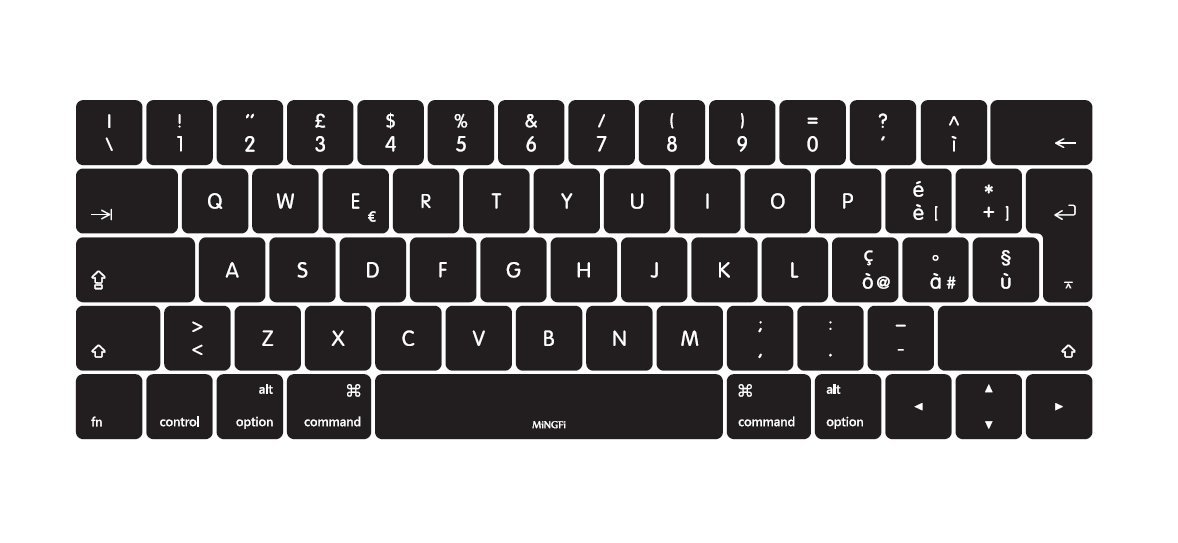 MiNGFi italiano silicone coperchio della tastiera Copritastiera per MacBook Pro 13/15" Touch Bar (2016-2019) Modello A1706 A1707 A1989 A1990 A2159 EU/ISO layout della tastiera - Nero