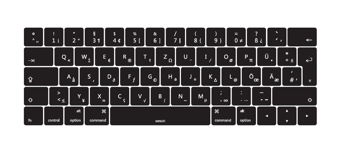 MiNGFi Tedesco QWERTZ silicone coperchio della tastiera Copritastiera per MacBook Pro 13/15" Touch Bar (2016-2019) Modello A1706 A1707 A1989 A1990 A2159 EU/ISO layout della tastiera - Nero