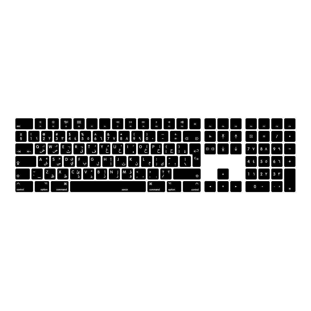 MiNGFi Arabo silicone coperchio della tastiera Copritastiera per senza fili Magic Keyboard con tastierino numerico (2017+) Modello A1843 EU/ISO layout della tastiera - Nero
