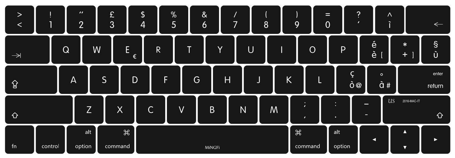 MiNGFi italiano silicone coperchio della tastiera Copritastiera per MacBook Pro 13/15" Touch Bar (2016-2019) Modello A1706 A1707 A1989 A1990 A2159 US/ANSI layout della tastiera - Nero