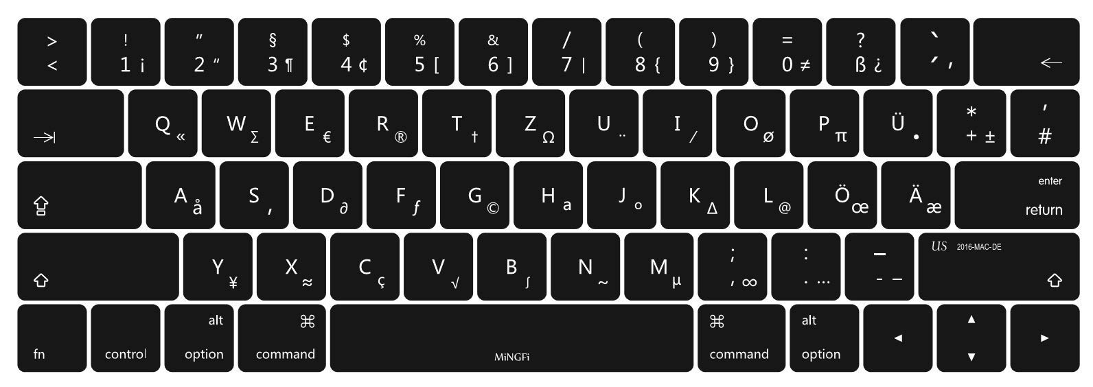 MiNGFi Tedesco QWERTZ silicone coperchio della tastiera Copritastiera per MacBook Pro 13/15" Touch Bar (2016-2019) Modello A1706 A1707 A1989 A1990 A2159 US/ANSI layout della tastiera - Nero
