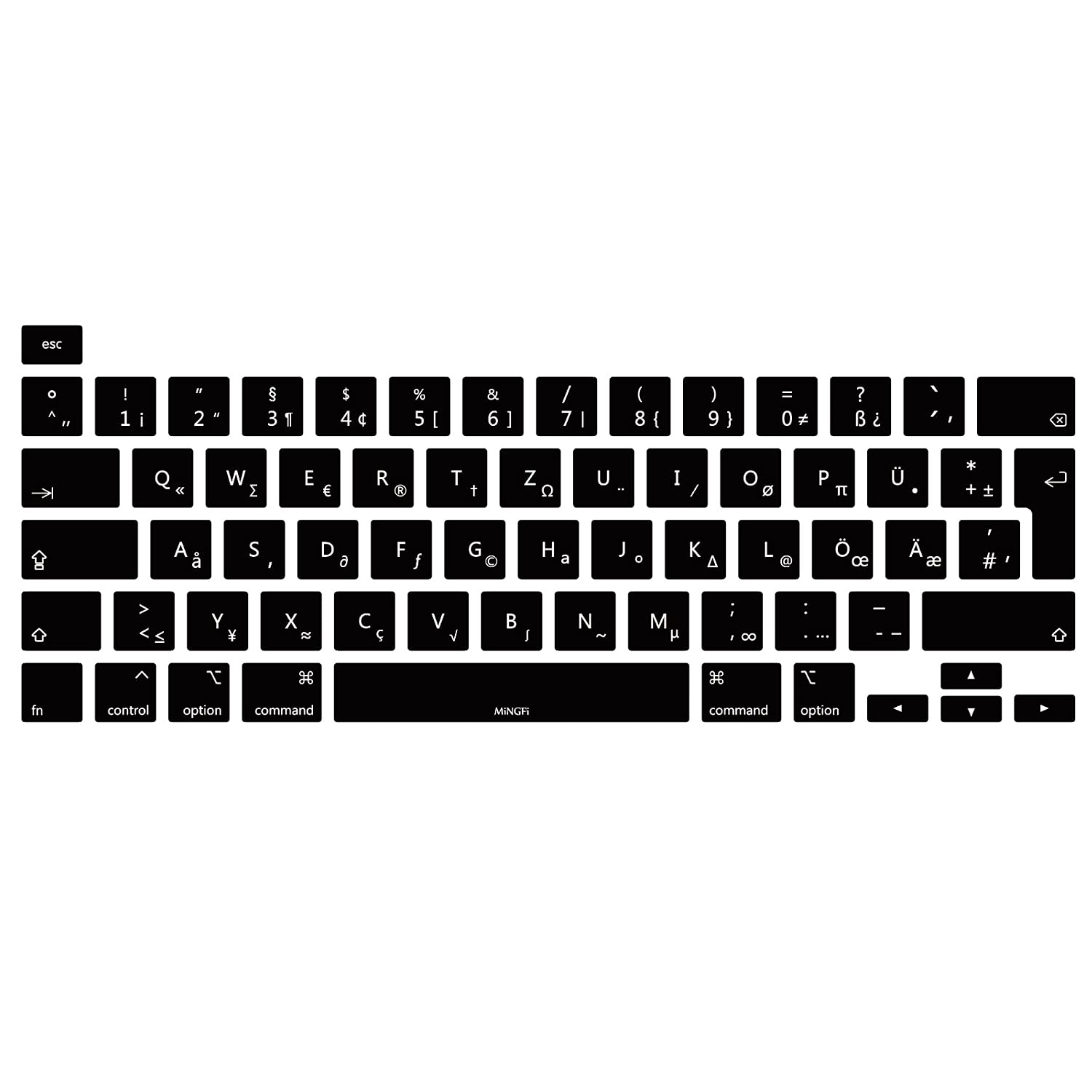 MiNGFi German QWERTZ Silicone Keyboard Cover for MacBook Pro 16" M1 (2019+) Model A2141 MacBook Pro 13" (2020+) Model A2338 A2289 A2251 EU/ISO Keyboard layout - Black