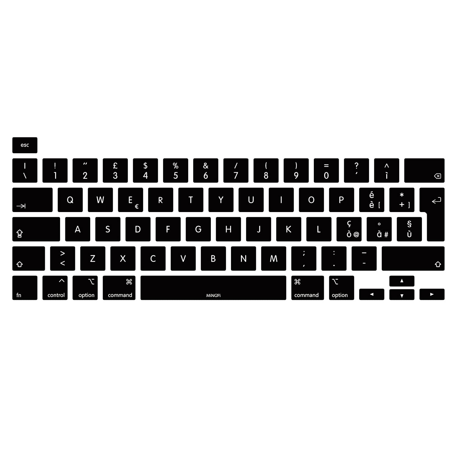 MiNGFi Italian Silicone Keyboard Cover for MacBook Pro 16" M1 (2019+) Model A2141 MacBook Pro 13" (2020+) Model A2338 A2289 A2251 EU/ISO Keyboard layout - Black