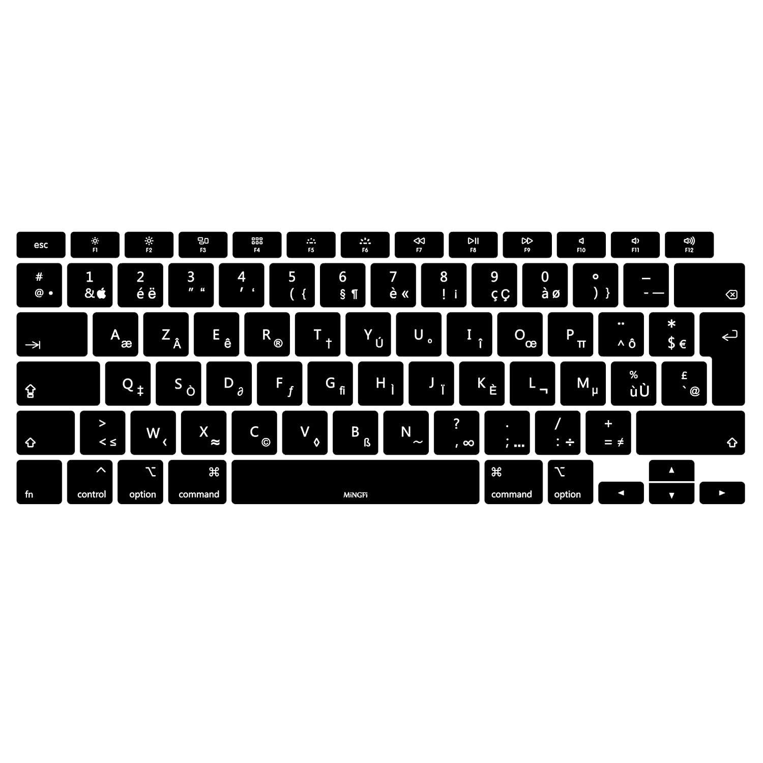 MiNGFi Francese AZERTY silicone coperchio della tastiera Copritastiera per MacBook Air 13" Touch ID Modello M1 A2337 A2179 (2020+) EU/ISO layout della tastiera - Nero