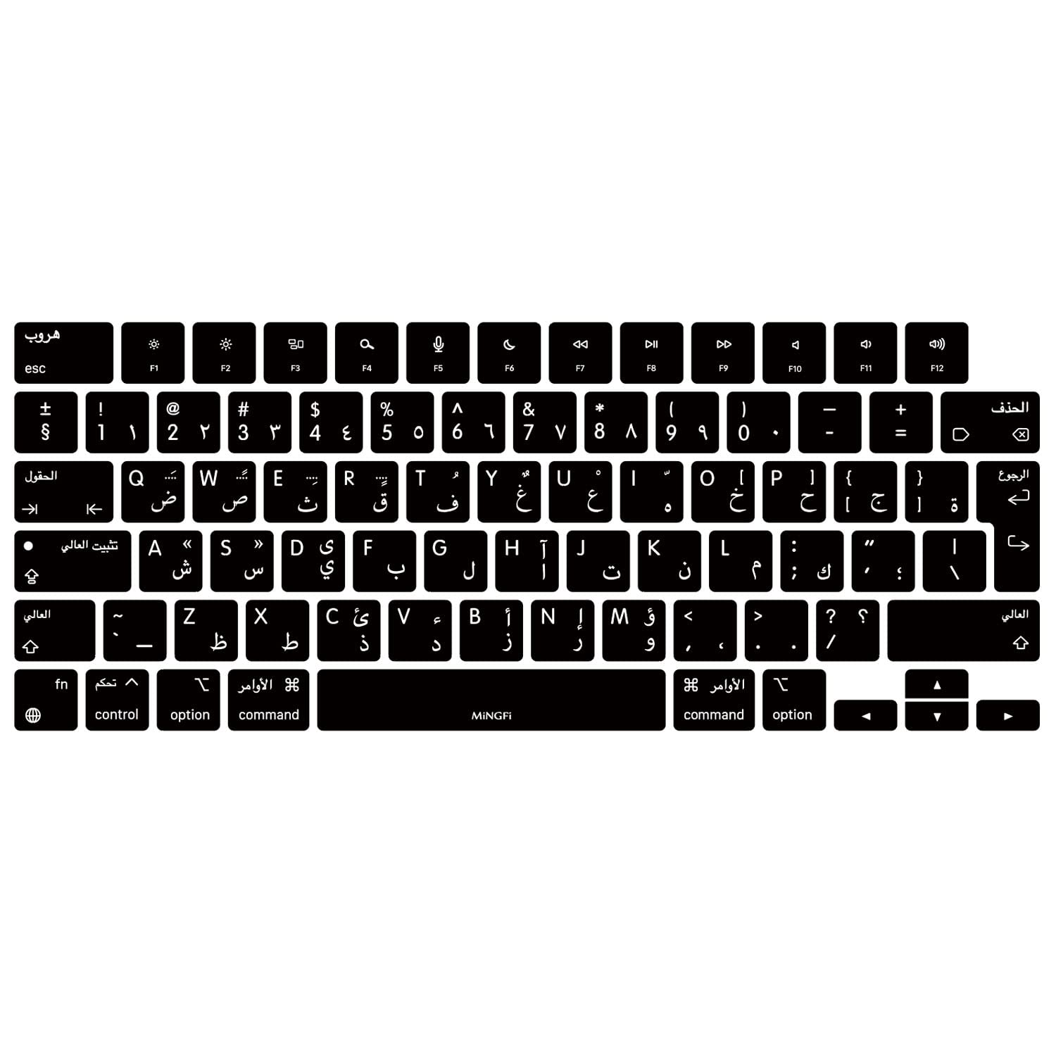 MiNGFi Arabo silicone coperchio della tastiera Copritastiera per MacBook Pro 14" A2442 (2021+) MacBook Pro 16" A2485 (2021+) M1 Pro/Max chip Touch ID EU/ISO layout della tastiera - Nero