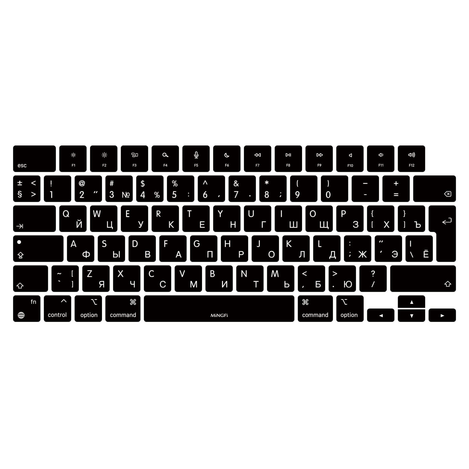MiNGFi russo silicone coperchio della tastiera Copritastiera per MacBook Pro 14" A2442 (2021+) MacBook Pro 16" A2485 (2021+) M1 Pro/Max chip Touch ID EU/ISO layout della tastiera - Nero