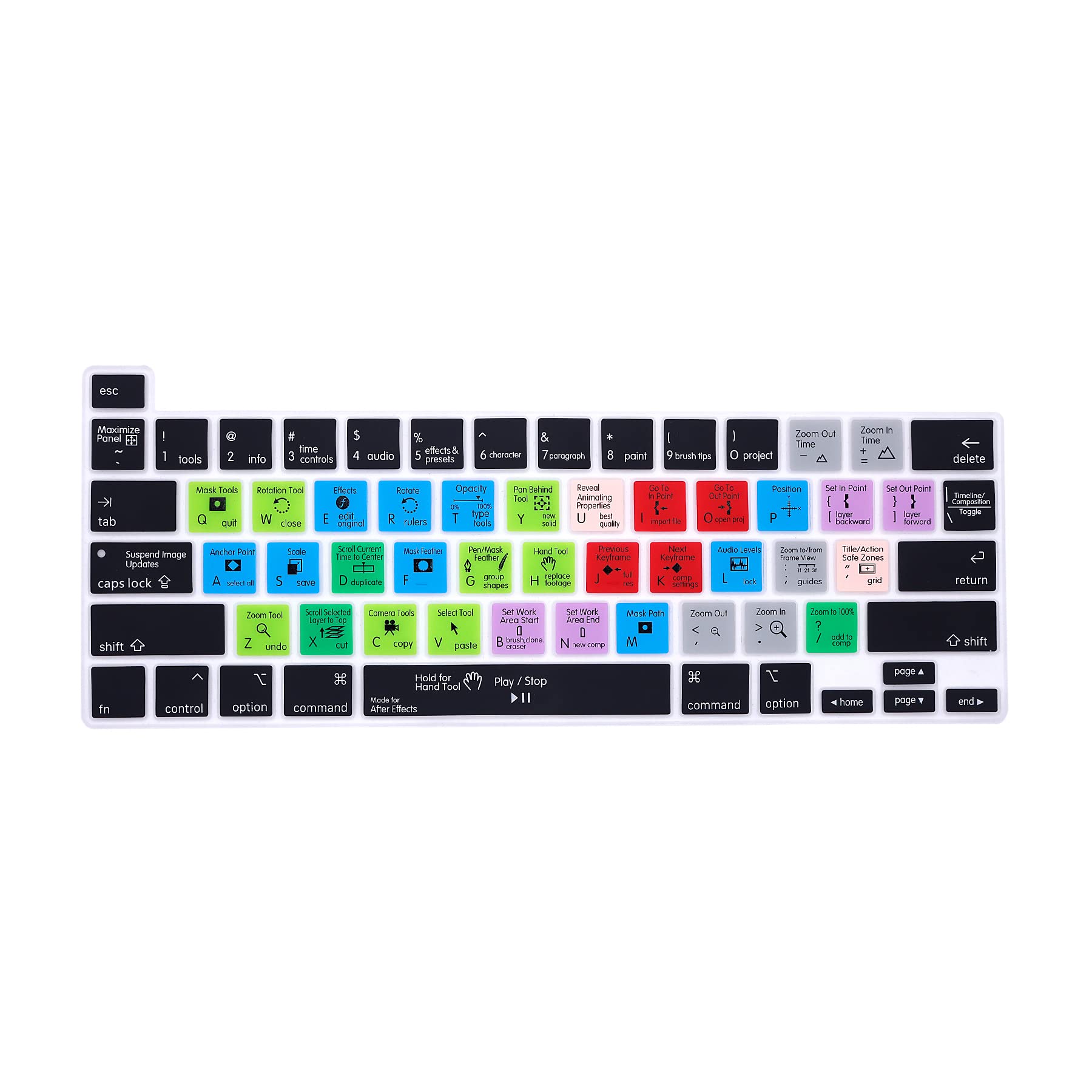 MiNGFi After Effects Shortcuts Silicone Keyboard Cover for MacBook Pro 16" M1 (2019+) Model A2141 MacBook Pro 13" (2020+) Model A2338 A2289 A2251 US keyboard layout