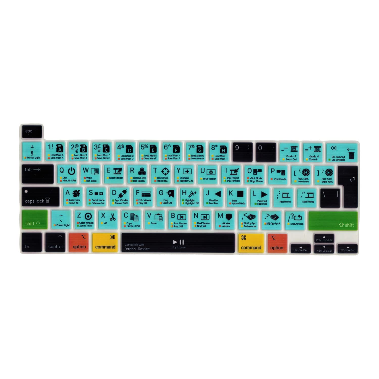 MiNGFi Davinci Resolve Shortcuts Silicone Keyboard Cover for MacBook Pro 16" M1 (2019+) Model A2141 MacBook Pro 13" (2020+) Model A2338 A2289 A2251 EU/ISO Keyboard layout