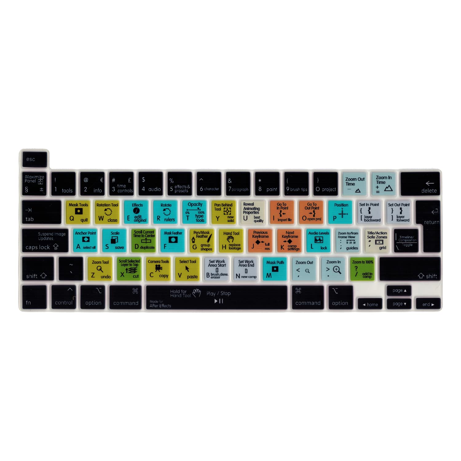 MiNGFi After Effects Shortcuts Silicone Keyboard Cover for MacBook Pro 16" M1 (2019+) Model A2141 MacBook Pro 13" (2020+) Model A2338 A2289 A2251 EU/ISO Keyboard layout