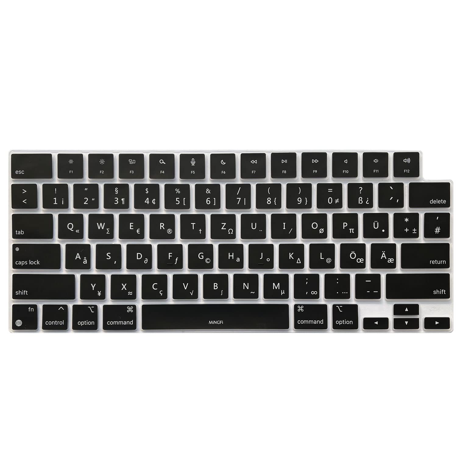 MiNGFi Tedesco QWERTZ silicone copritastiera per MacBook Air M2 13.6" A2681 MacBook Pro 14" 16" M1/M2 Pro/Max A2779(2023) A2442 A2780(2023) A2485 chip Touch ID US/ANSI layout della tastiera - Nero