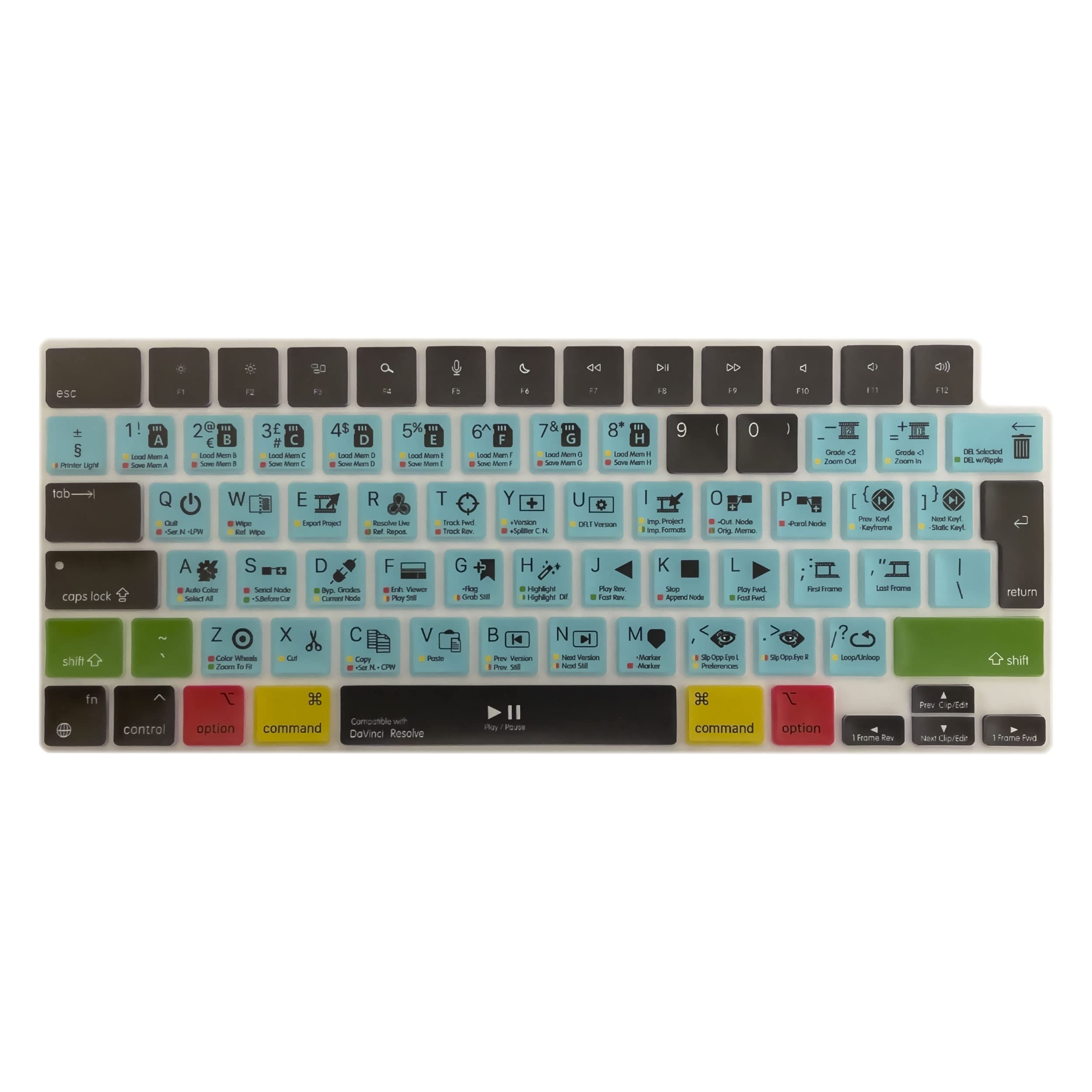 MiNGFi Davinci Resolve Scorciatoie silicone copritastiera per MacBook Air M2 13.6" A2681 MacBook Pro 14" 16" M1/M2 Pro/Max A2779(2023) A2442 A2780(2023) A2485 Touch ID EU/ISO layout della tastiera