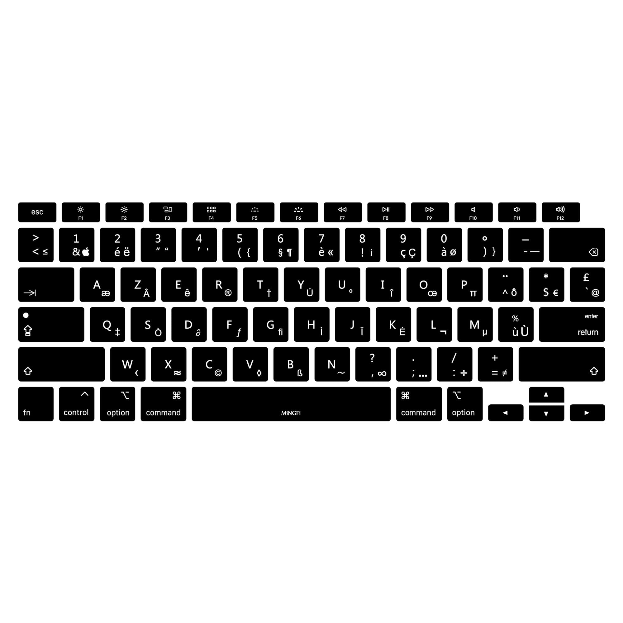 MiNGFi Francese AZERTY silicone copritastiera per MacBook Air 13" Touch ID Modello M1 A2337 A2179 (2020+) US/ANSI layout della tastiera - Nero