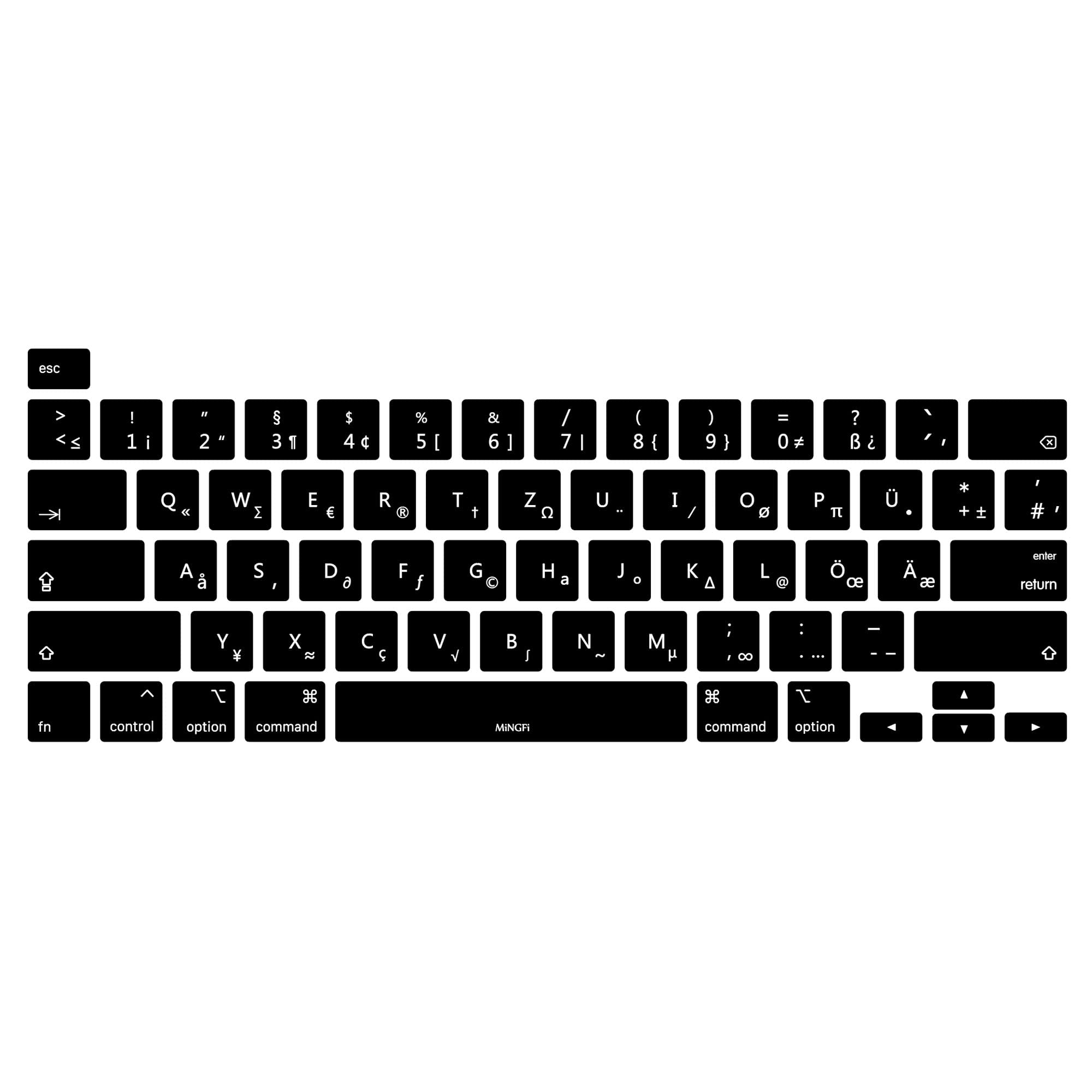 MiNGFi German QWERTZ Silicone Keyboard Cover for MacBook Pro 16" M1 (2019+) Model A2141 MacBook Pro 13" (2020+) Model A2338 A2289 A2251 US keyboard layout - Black