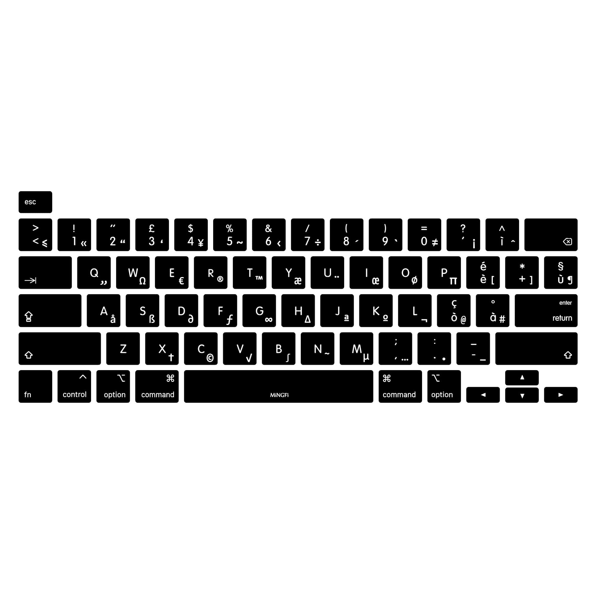 MiNGFi Italian Silicone Keyboard Cover for MacBook Pro 16" M1 (2019+) Model A2141 MacBook Pro 13" (2020+) Model A2338 A2289 A2251 US keyboard layout - Black