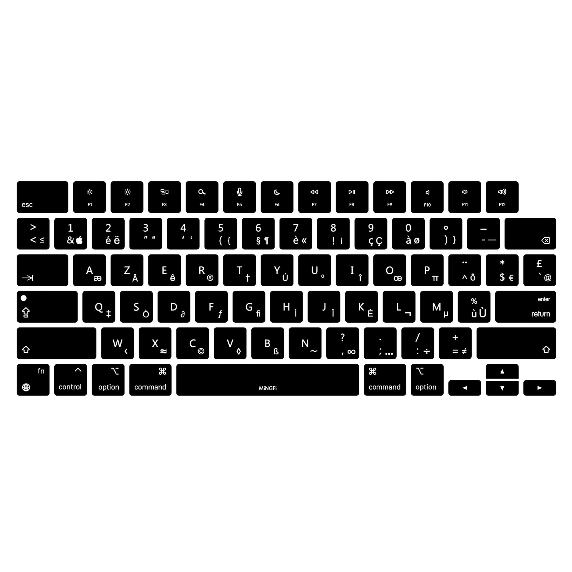 MiNGFi Francese AZERTY silicone copritastiera per MacBook Air M2 13.6" A2681 MacBook Pro 14" 16" M1/M2 Pro/Max A2779(2023) A2442 A2780(2023) A2485 chip Touch ID US/ANSI layout della tastiera - Nero