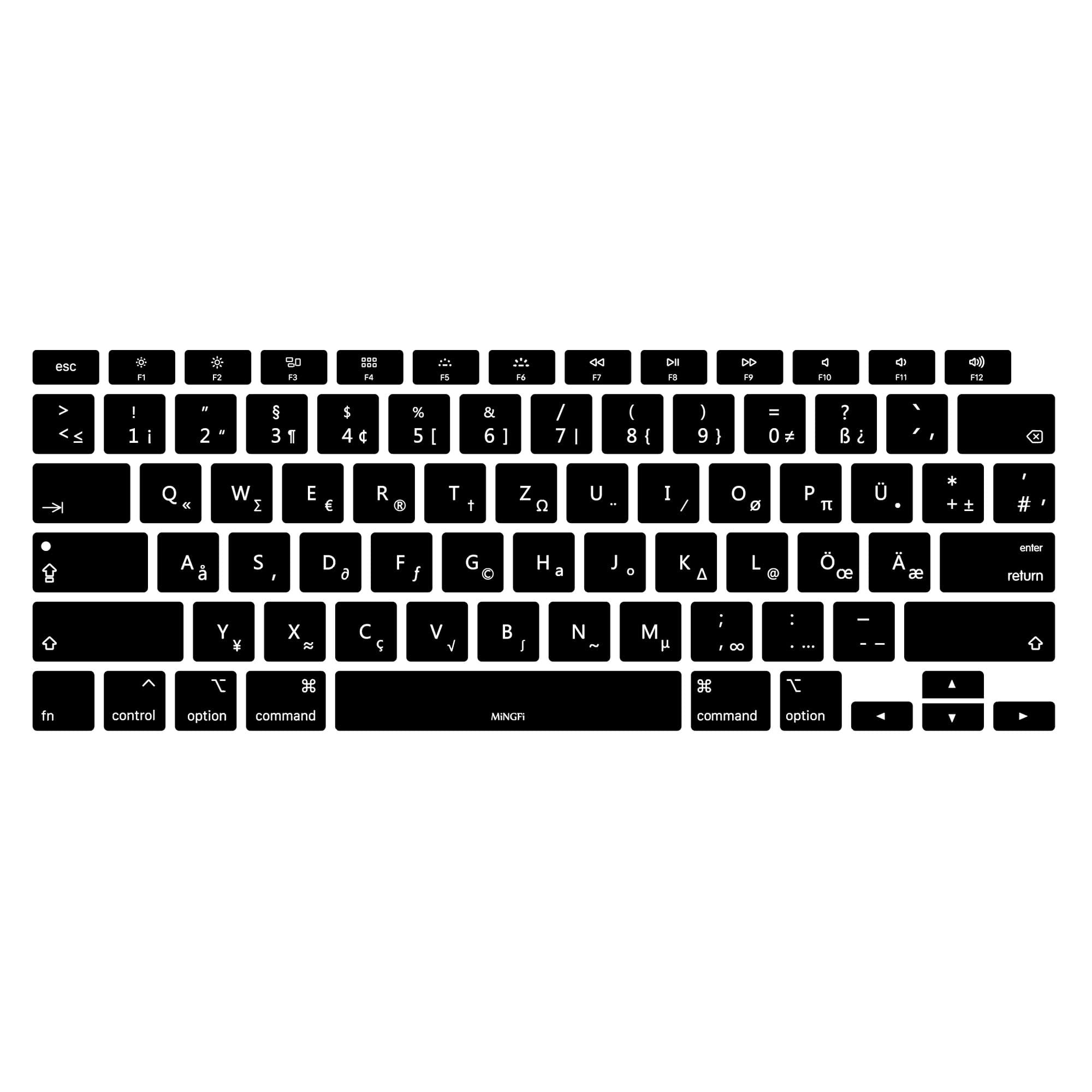 MiNGFi Tedesco QWERTZ silicone copritastiera per MacBook Air 13" Touch ID Modello M1 A2337 A2179 (2020+) US/ANSI layout della tastiera - Nero